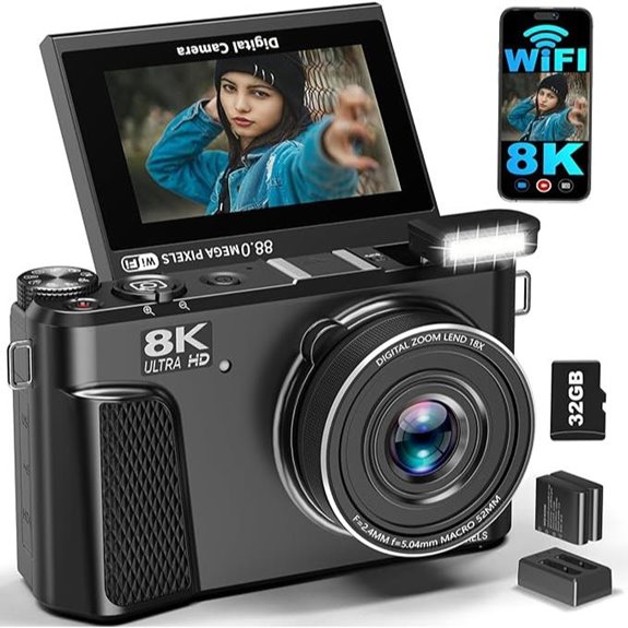 8K Digital Camera with WiFi and 18X Zoom