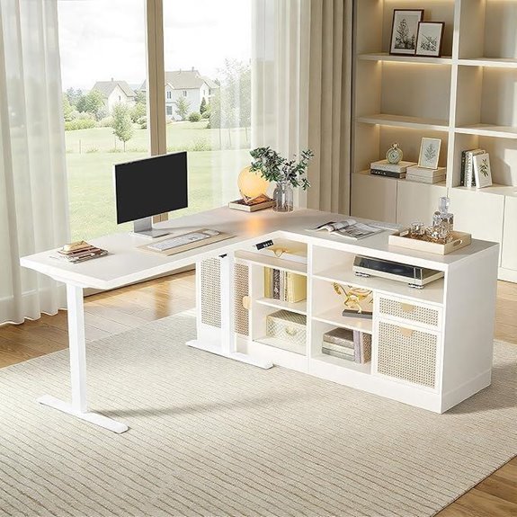 67 L-Shaped Adjustable Desk with Drawers