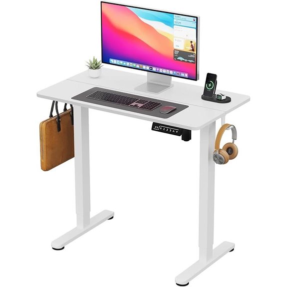Electric Adjustable White Standing Desk with Hooks