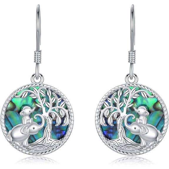 Sterling Silver Elephant Abalone Shell Dangle Earrings
