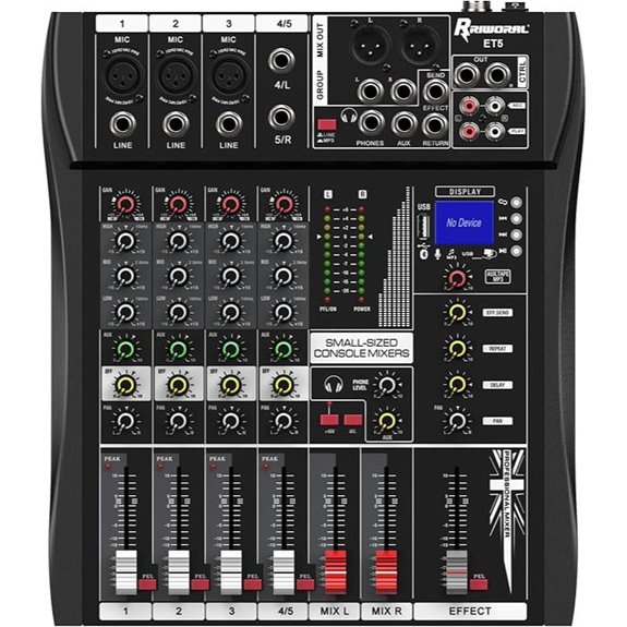 5-Channel USB Audio Mixer with Bluetooth & Effects