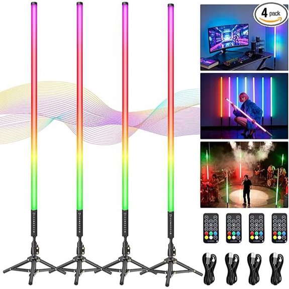 4 Pack RGB 4ft Battery LED Tube Lights with Tripods