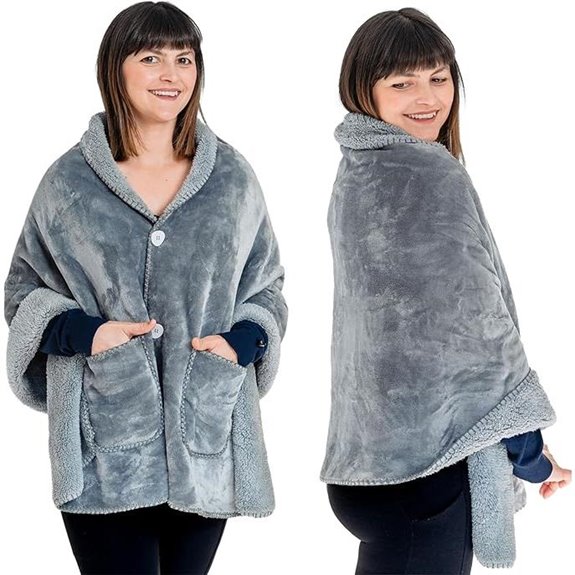 Premium Double Layer Poncho Blanket (Silver Grey)