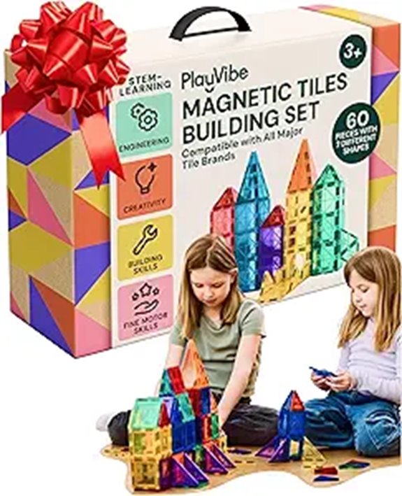 PLAYVIBE Magnetic Tiles - 60 Piece Set