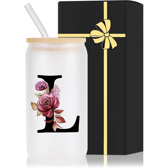 Wulcea Monogrammed Glass Drinking Cup with Lid and Straw