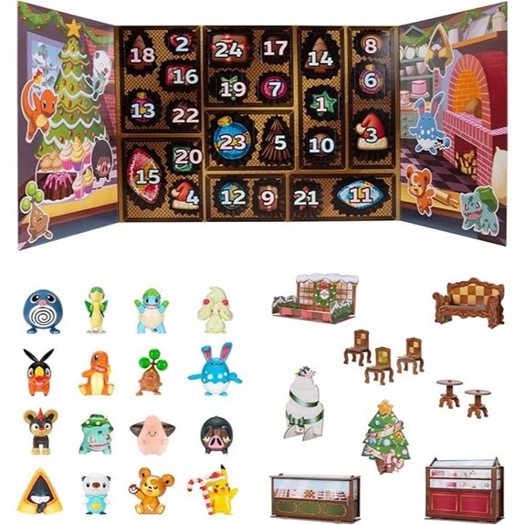 Pokemon Holiday Calendar 2025 with Battle Figures and Accessories