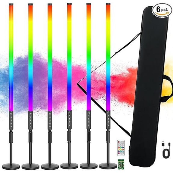 6-Pack 3ft RGB Portable LED Tube Lights with Battery
