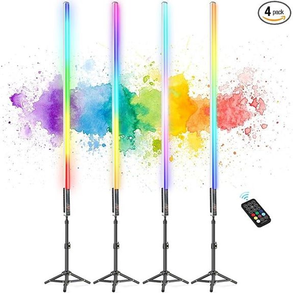 4ft Portable RGB LED Tube Lights with Tripods (4 Pack)