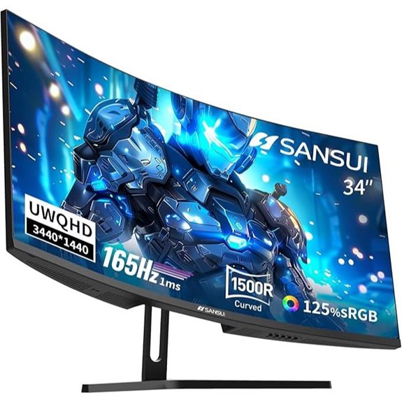 SANSUI 34-Inch Curved Gaming Monitor 165Hz HDR