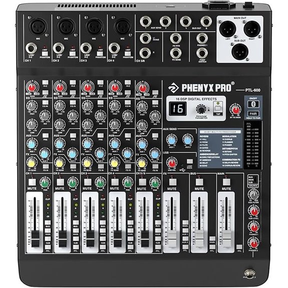 Phenyx Pro 6-Channel Audio Mixer with BT and USB