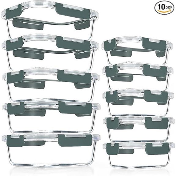 VERONES 10 Pack Glass Meal Prep Containers Set