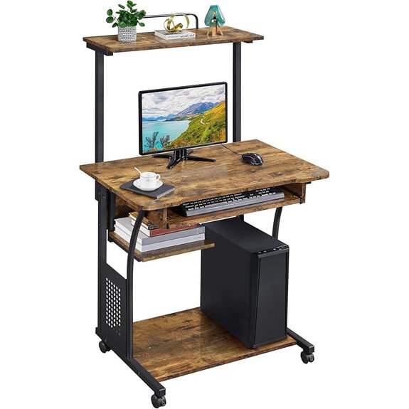 Yaheetech 3-Tier Rolling Computer Desk with Shelf