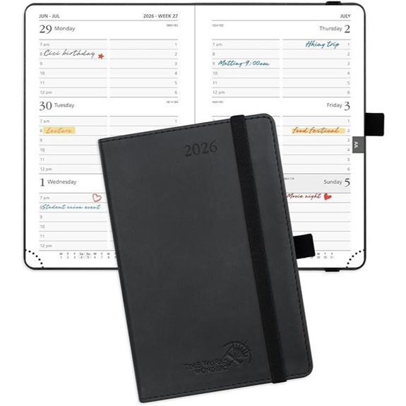 POPRUN Pocket Calendar 2026 with Vegan Leather Cover