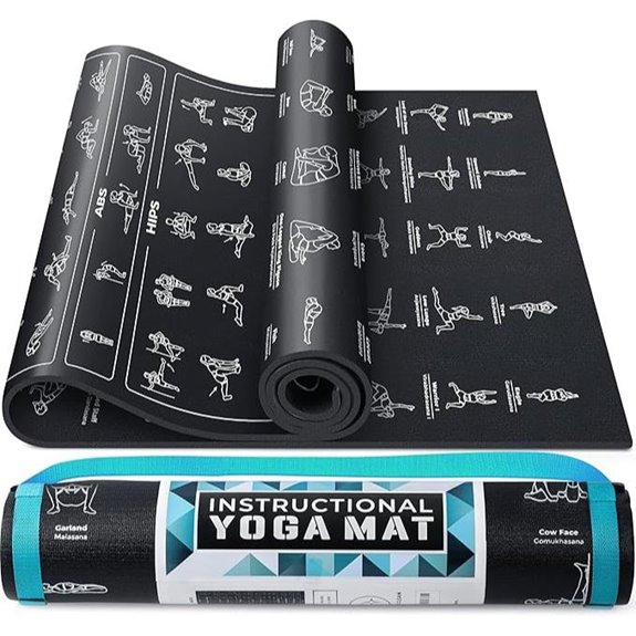 Instructional Yoga Mat with Illustrated Poses and Strap